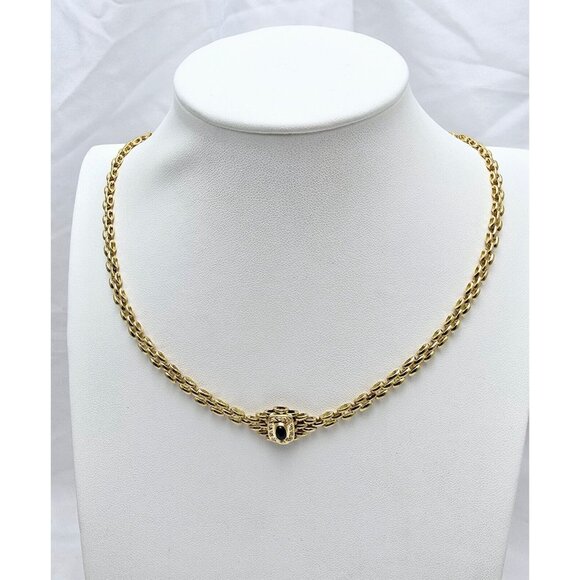 Unique 18K Yellow Gold Designer Cabochon Sapphire & Diamond Link Chain Necklace - Picture 5 of 16